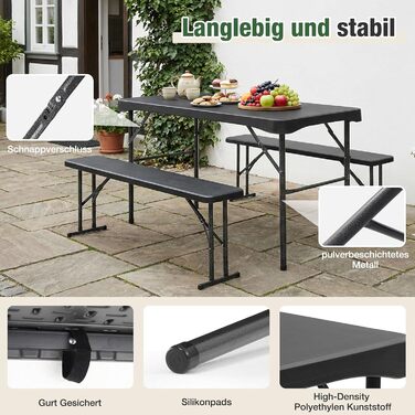 Складний пластиковий набір зі столу та 2 лавки Sekey