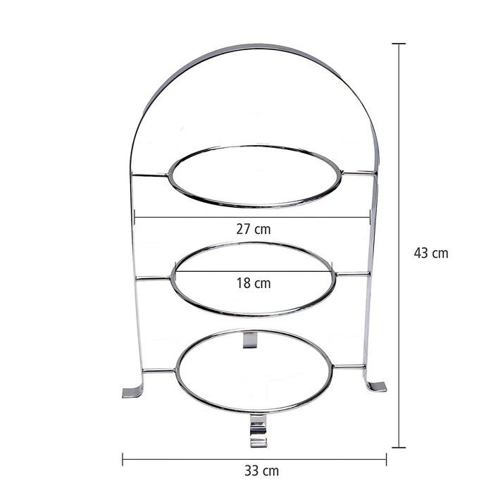 Стійка для сервірування APS високоякісна хромована металева підставка для торта на 3 тарілки з максимальним Ø 27 см - загальна висота 43 см (тарілки в комплект не входять) (3 тарілки - Ø 17см)