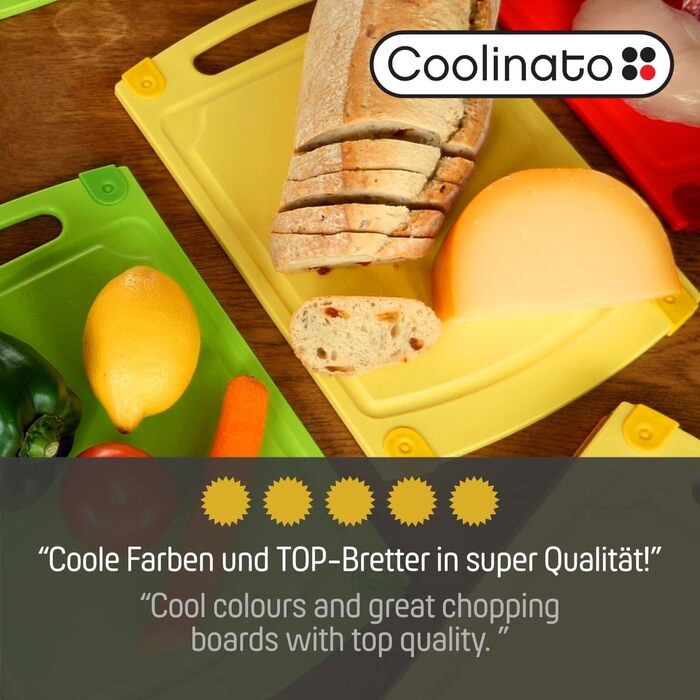 Набір обробних дощок Coolinato, 3 шт., різні розміри, антибактеріальні дошки з жолобком для збору рідини, 3 кольори для гігієнічного розділення продуктів (2 шт. зелені та червоні)