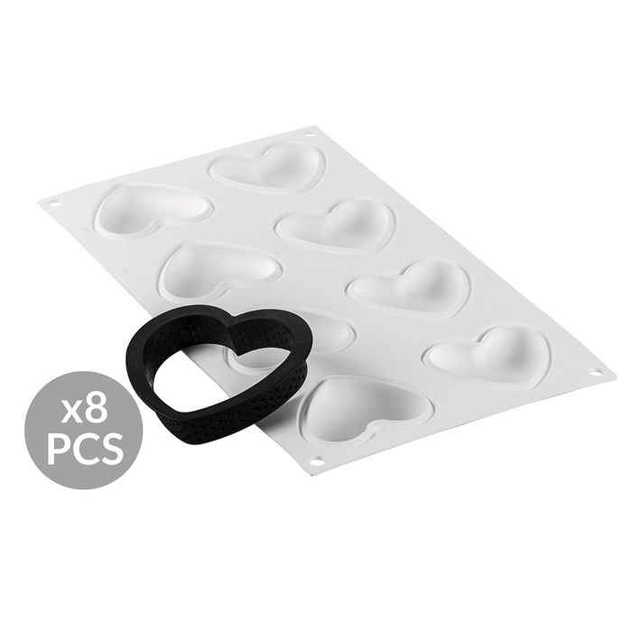KIT TARTE RING AMORE 80x70 MM Форма силіконова 65x55х15 мм+кільця у формі серця (80x70х20 мм) - 1 ф