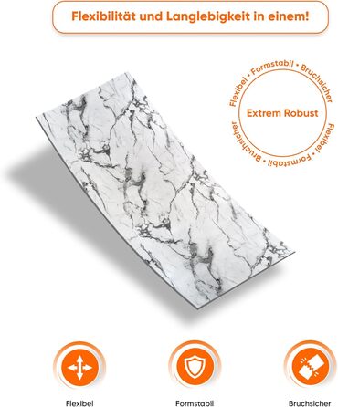 Стінові панелі IZODEKOR під мармур 60x120 см Панель для кухонного фартуха ПВХ-облицювання стін для кухні, ванної кімнати Бризкозахисний екран для кухні Водонепроникний та термостійкий (4 панелі 4 монтажних клею, Arctic Breeze)