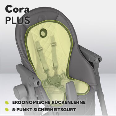 Стільчик для годування LIONELO Cora, регульований стільчик для годування, знімний піднос, нековзний, від 6 до 36 місяців, 5-точковий ремінь безпеки, максимальне навантаження 15 кг (сірий камінь, плюс)