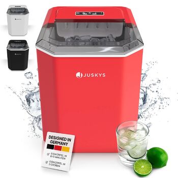 Льодогенератор Juskys IceOracle - Коктейльний лід за 6-13 хв - Міні-льодогенератор на 12 кг/день - Великий контейнер для льоду - Білий (червоний)