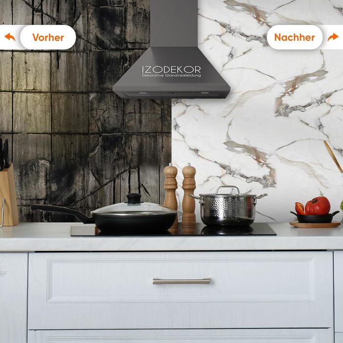 Стінові панелі IZODEKOR під мармур 60x120 см Фартух для кухні ПВХ-облицювання стін для кухні, ванної кімнати Бризкозахисний екран для кухні Водонепроникний та термостійкий (4 панелі, Едемський сад)