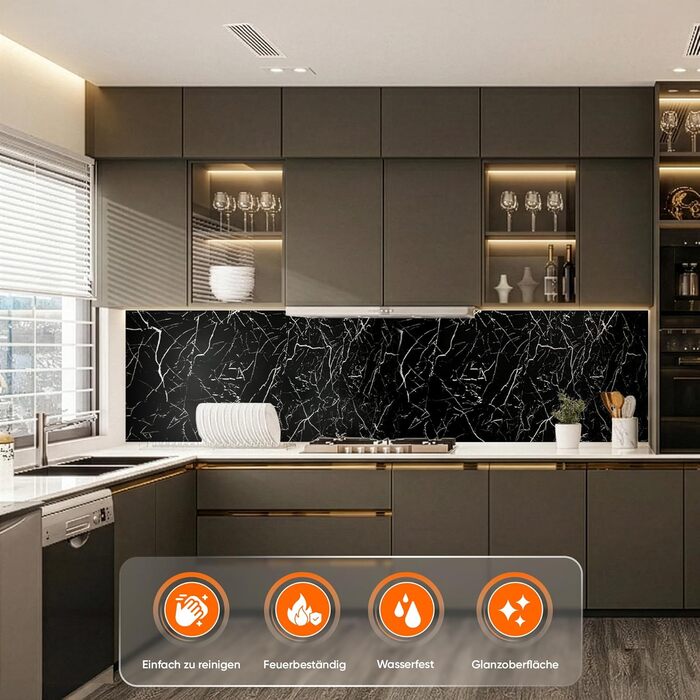 Стінові панелі IZODEKOR під мармур 60x120 см Панель для кухонного фартуха ПВХ-облицювання стін для кухні, ванної кімнати Бризкозахисний екран для кухні Водонепроникний та термостійкий ( панель, Tidal Wave)