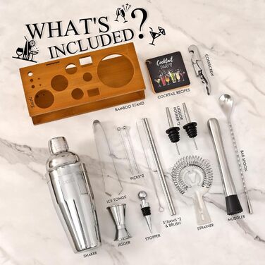 Набір для коктейлів з бамбуковою підставкою 17 предметів Eocolz