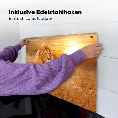 Фартух для плити, кухонний фартух, вініл, 78x52 см, декор для кухні, облицювання стіни, кришка для плити - сіро-чорна (Лев - Захід сонця, 52,7Д x 91,6Ш см)