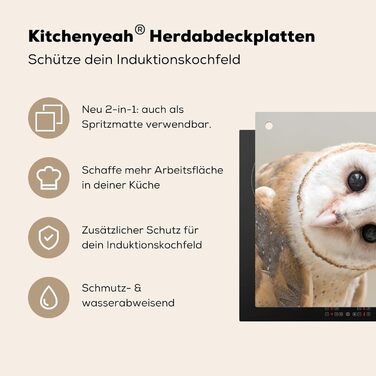 Фартух для плити, кухонний фартух, вініл, 78x52 см, декор для кухні, облицювання стіни, кришка для плити - сіро-чорна (сипуха - тварина, 78Д x 78Ш см)