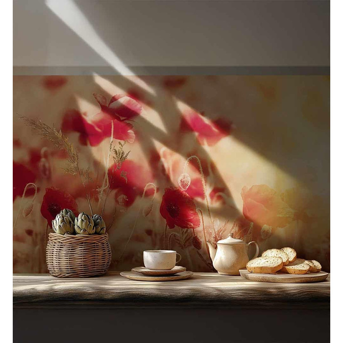 Самоклеючий кухонний фартух - матовий, жорстка бризкозахисна плівка як доступна альтернатива склу, легке встановлення та очищення - висота 60 см - Дизайн Чорна кам&39яна стіна 80 x 60 см (Червона квітка, Ш 400 см x В 60 см, 0,2 мм)