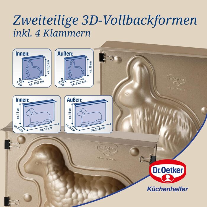 Набір з 2 форм для пасхальної випічки, маленьке ягня та кролик Golden Easter Dr. Oetker