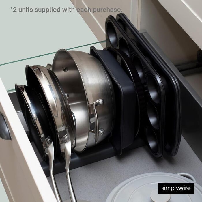 Тримач для посуду розсувний, набір 2 предмети, чорний Simplywire