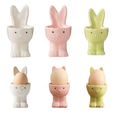 Набір з 2 порцелянових підносів для яєць на Великдень, керамічні підноси для яєць у формі кролика, веселі, креативні тарілки для яєць у формі великоднього кролика, підставки для яєць, можна мити в посудомийній машині, підставка для варених яєць, подарунки