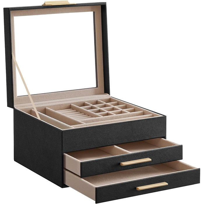 Шкатулка органайзер для ювелирных изделий 3-уровневая черный SONGMICS
