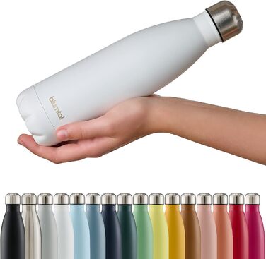 Пляшка для води Blumtal з нержавіючої сталі - Герметична ізольована пляшка - Пляшка для води без бісфенолу А для гарячих та холодних напоїв - Двостінна ізольована пляшка - Ізоляційна пляшка, стійка до іржі, дерево/срібло (02 - Біла, 1000 мл)