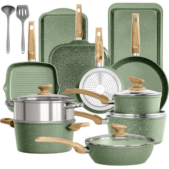 Набір кухонного посуду, 17 предметів, зелений Kitchen Academy