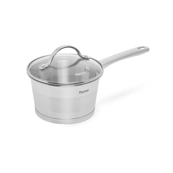Ковш Fissman TIERNO 16x9,5 см/1,5 л со стеклянной крышкой нержавеющая сталь (5488)