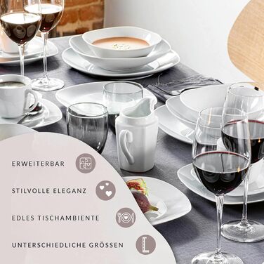 СПІВАЧКА Білий столовий сервіз Bilgola, порцеляновий набір посуду з 30 предметів на 6 персон, набір тарілок округлого дизайну, обідня тарілка (обідній сервіз 18 шт. )