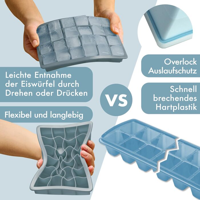 Силіконові формочки для льоду Blumtal, набір з 3 шт. - форма для льоду на 24 кубики з кришкою - силіконова форма для льоду без бісфенолу А - безпечна для харчових продуктів - форма для льоду - сіро-блакитний сіро-блакитний світло-блакитний сіро-блакитний 