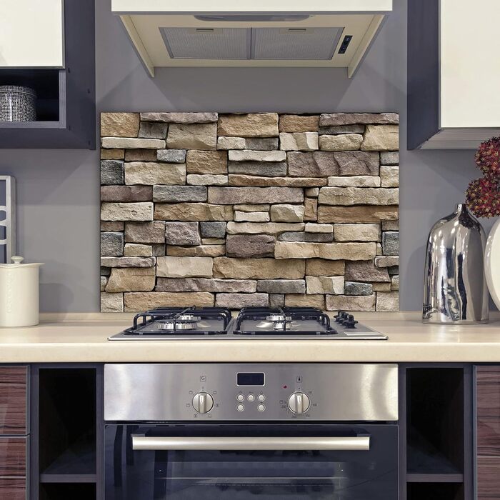 Алюмінієвий кухонний фартух, виготовлений в Італії, захищає плиту та стіну, миється та легко встановлюється, металевий фартух, 48 x 72 см (48x72, каміння)