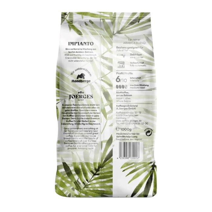 Зернова кава Espresso Impianto Gorilla із шоколадним та фруктовим післясмаком, 1 кг Joerges