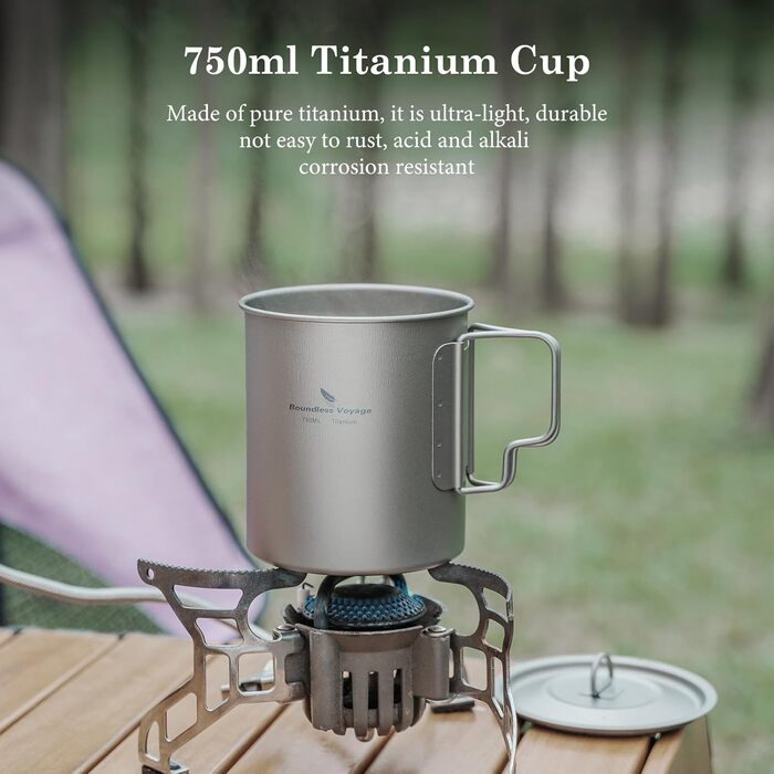 Титановая кружка с крышкой и складной ручкой для кемпинга 750 мл Boundless Voyage