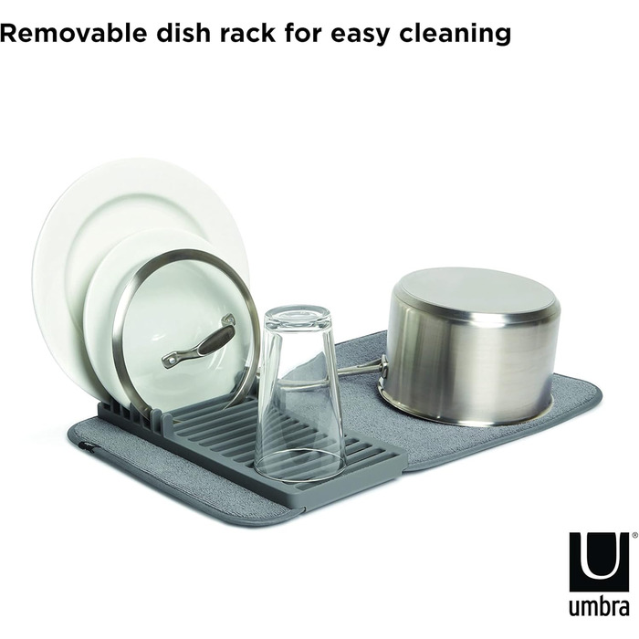 Подставка-сушилка для посуды с ковриком 50 х 33 см темно-серая Udry Umbra