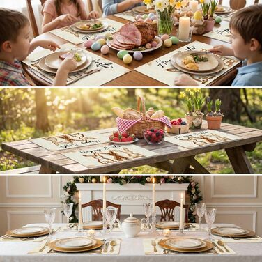 Великодні серветки &quotЩасливого Великодня&quot з коричневим кроликом, набір з 4 шт. , 32x45 см, весняний різдвяний килимок, серветки, що миються, прикраса для кухні-вечірки (синій, 32 x 45 см)