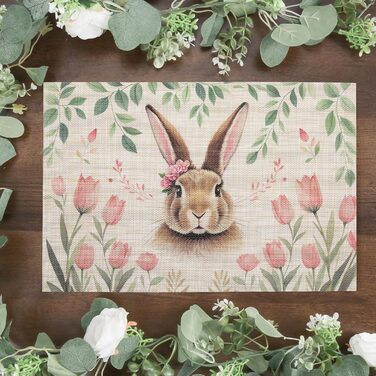 Двосторонні килимки для серветок, що миються, набір із 6 шт. , пасхальні яйця з квітами, прикраса столу з мультяшним кроликом, пасхальні, весняні, бенкетні килимки, декор для святкової вечірки, сезонні килимки, бежевий (світло-коричневий 7)