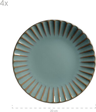 Набір посуду MSER 931963 серії Confino на 4 персони в сучасному вінтажному образі, комбінований набір з 20 предметів з кераміки з чорними вставками, керамограніт (бірюзовий)