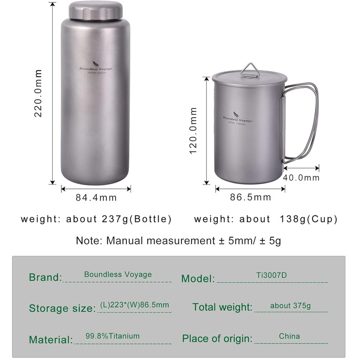 Портативная бутылка для воды (кружка 600 мл бутылка 1050 мл. Ti3007D) iBasingo