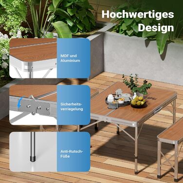 Раскладной кемпинговый стол с 2 лавками 90x66x70 см Wiltec