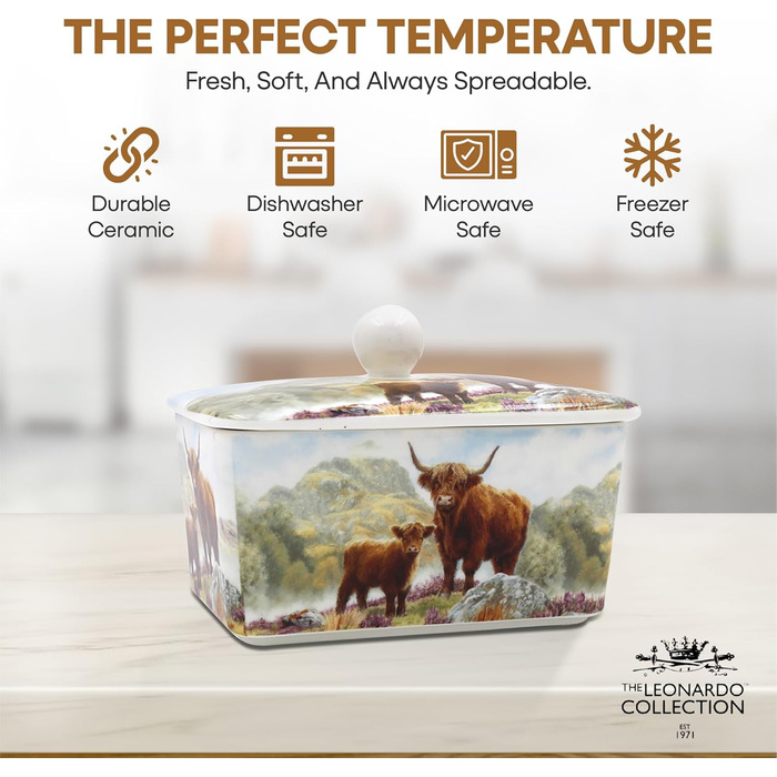 Маслянка з кришкою, китайська кераміка, з гарними акварельними мотивами, дизайн від Jennifer Rose Gallery для Busy Bees (біла або кремова)