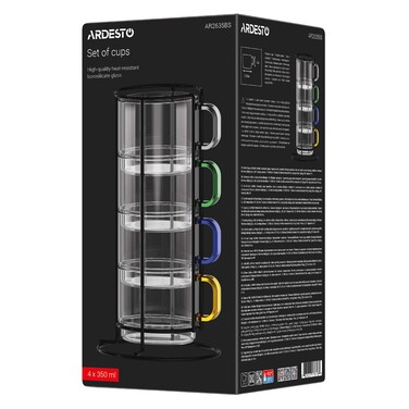 Набор чашек с подставкой Ardesto 350мл, 4шт, боросиликатное стекло, прозрачный