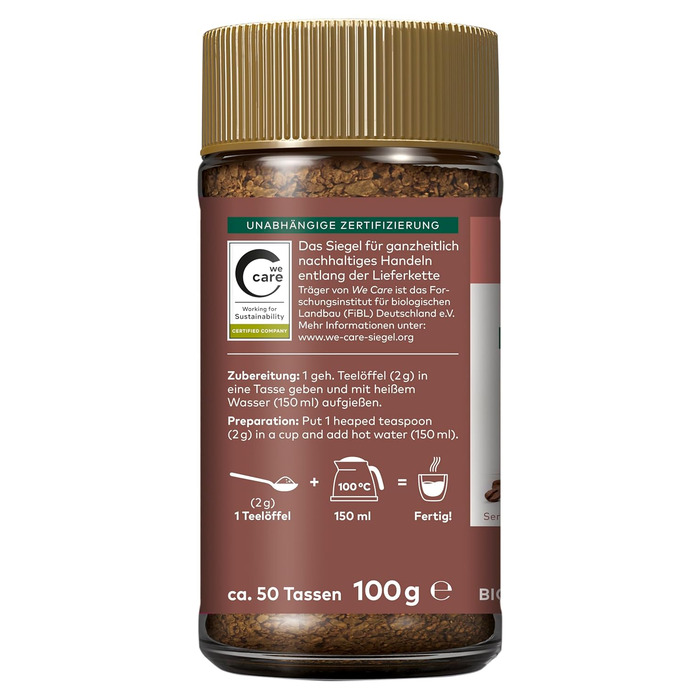 Розчинна кава Gourmet 100% арабіка в скляній банці 100 г Lebensbaum