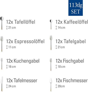 Набір столових приборів на 12 персон, 113 предметів, часткова позолота Ella Villeroy & Boch