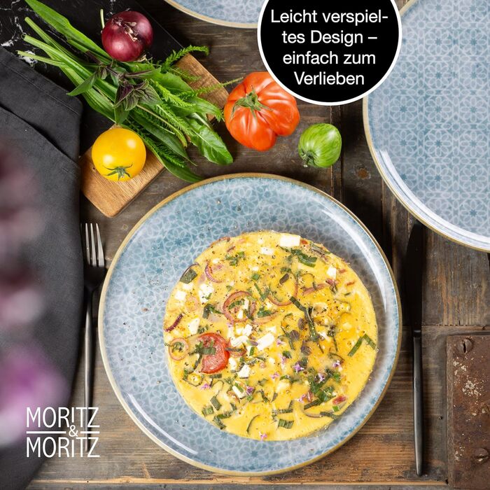 Набір посуду Moritz & Moritz TERRA з 18 предметів 6 персон набір тарілок яскраво-синього кольору з високоякісної порцеляни столовий посуд 6 обідніх тарілок, десертні тарілки та миски кожна (6 великих тарілок)