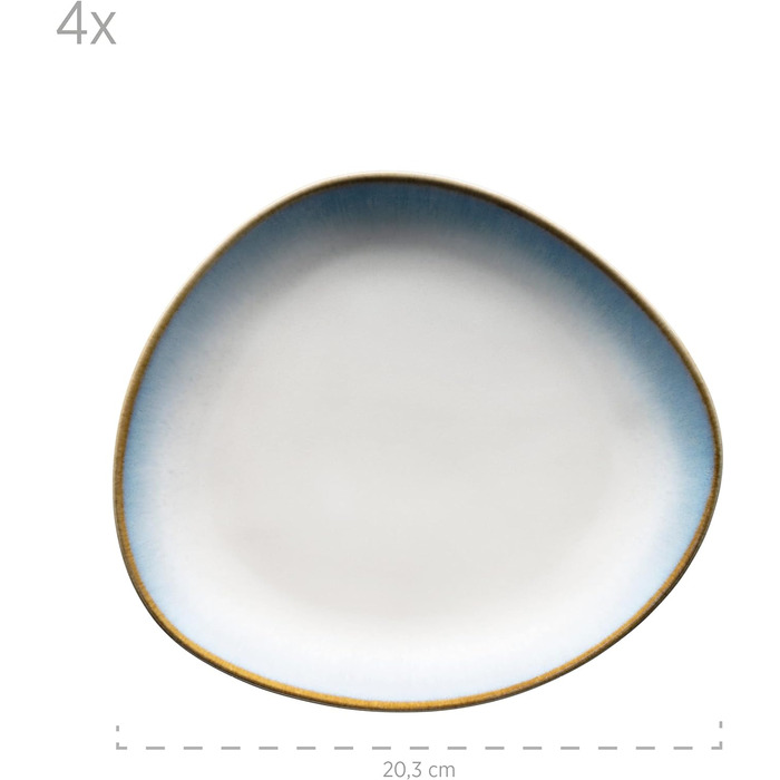 Сучасний набір посуду на 4 персони з унікальною формою та градієнтом кольорів від кремово-білого, 16 предметів у вінтажному вигляді, керамограніт (комбінований сервіз, синій), 931991, La Sinfonia