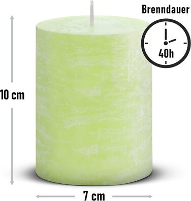 Набір із 4 свічок-стійок Brandsseller 7 x 10 см фарбовані та виготовлені з парафіну сільські свічки з тривалим часом горіння декоративні свічки для прикраси столу, Різдва та вечірок (7 x 10 см набір із 4 шт. , світло-зелені)
